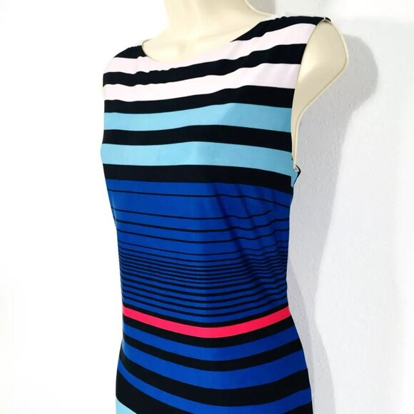 Cache Sheath Pencil Dress Sz 8 Blue White Stripe Knee Length Sleeveless - Picture 4 of 7